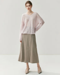 V-Neck Cable Knit Silk Cashmere Pullover