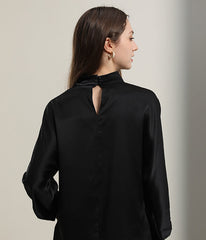 V-Neck Long-Sleeve Silk Shirt Blouse Black