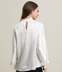 V-Neck Long-Sleeve Silk Shirt Blouse White