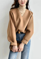 V-Neck Wool Pullover Jacket Camel
