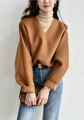 V-Neck Wool Pullover Jacket Caramel