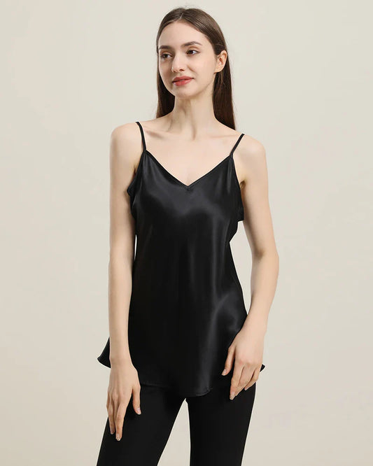 19Momme V Neck Silk Camisole Black