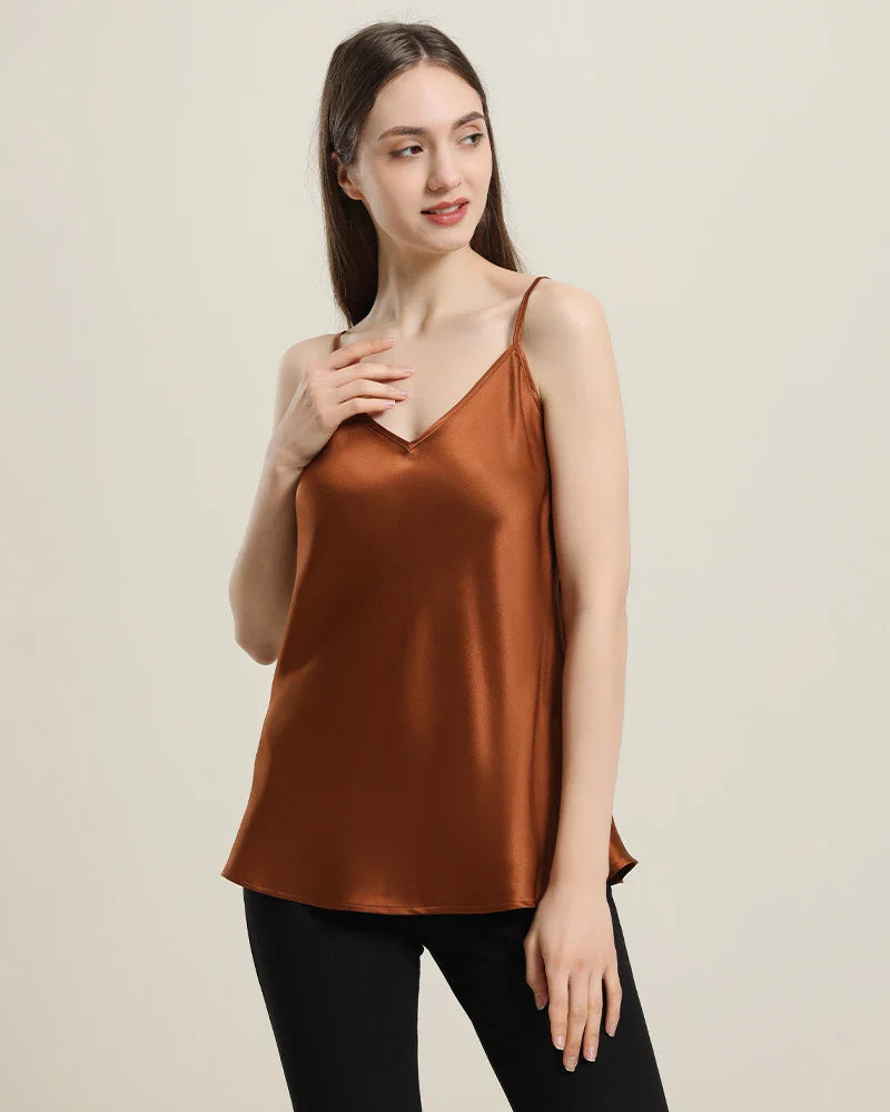 19Momme V Neck Silk Camisole Brown