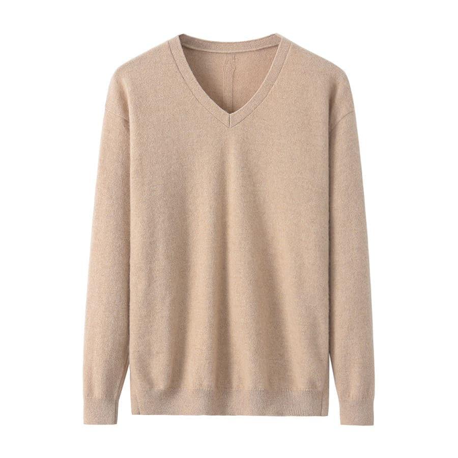 V-Neck Women Cashmere Sweater Camel