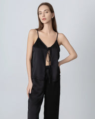 V-neck Camisole Silk Pajama Set Black
