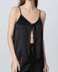 V-neck Camisole Silk Pajama Set Black