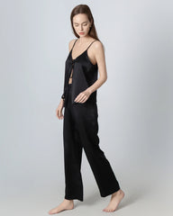 V-neck Camisole Silk Pajama Set Black