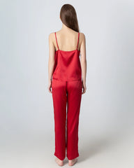 V-neck Camisole Silk Pajama Set Burgundy
