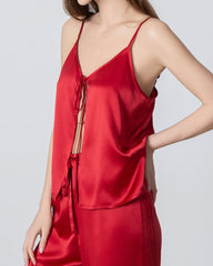 V-neck Camisole Silk Pajama Set Burgundy