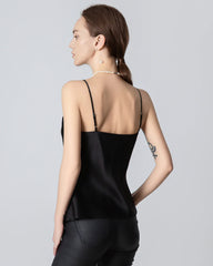 V-neck Crisscross Lace Silk Camisole Black