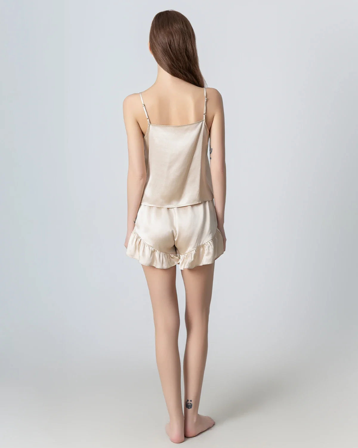 V-neck Front Open Camisole Silk Pajama Set Champgane