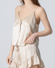 V-neck Front Open Camisole Silk Pajama Set Champgane
