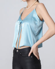 V-neck Front Open Silk Camisole