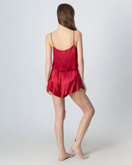 V-neck Short Camisole Silk Pajama Set Burgundy