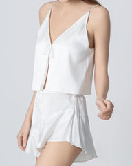 V-neck Short Camisole Silk Pajama Set White