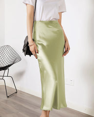 Versatile Silk Midi Skirts with Elastic Waistband