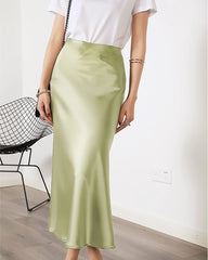 Versatile Silk Midi Skirts with Elastic Waistband