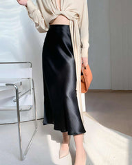 Versatile Silk Midi Skirts with Elastic Waistband