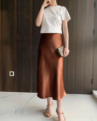 Versatile Silk Midi Skirts with Elastic Waistband