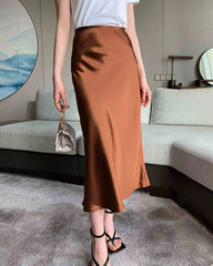 Versatile Silk Midi Skirts with Elastic Waistband