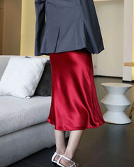 Versatile Silk Midi Skirts with Elastic Waistband