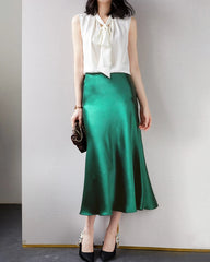 Versatile Silk Midi Skirts with Elastic Waistband