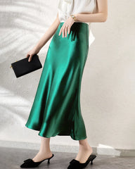 Versatile Silk Midi Skirts with Elastic Waistband