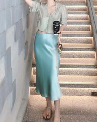 Versatile Silk Midi Skirts with Elastic Waistband