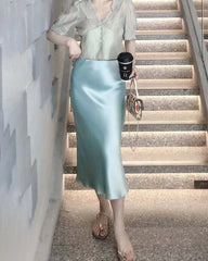 Versatile Silk Midi Skirts with Elastic Waistband