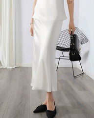 Versatile Silk Midi Skirts with Elastic Waistband