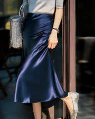 Versatile Silk Midi Skirts with Elastic Waistband