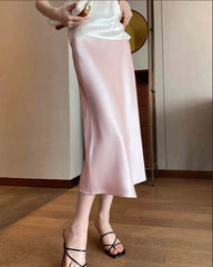 Versatile Silk Midi Skirts with Elastic Waistband