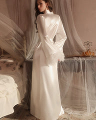Washable Silk Bridal Robe with Feathers