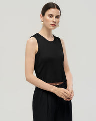 Washable Silk Jersey Crew Neck Cropped Tank