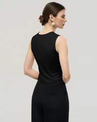 Washable Silk Jersey Crew Neck Cropped Tank