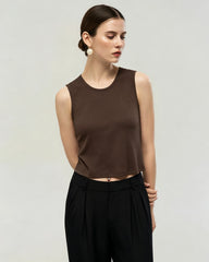 Washable Silk Jersey Crew Neck Cropped Tank