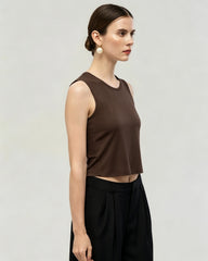 Washable Silk Jersey Crew Neck Cropped Tank