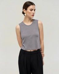 Washable Silk Jersey Crew Neck Cropped Tank