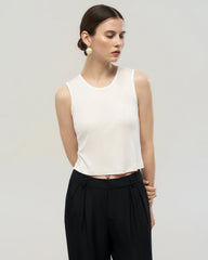 Washable Silk Jersey Crew Neck Cropped Tank