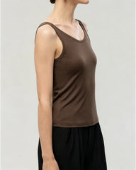 Washable Silk Jersey Double Scoop Neck Tank