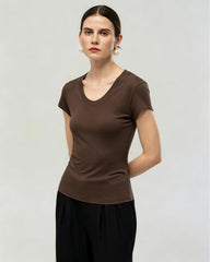 Washable Silk Jersey Scoop Neck Fitted T Shirt