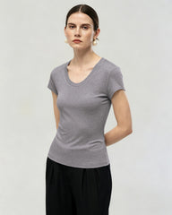 Washable Silk Jersey Scoop Neck Fitted T Shirt