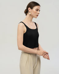 Washable Silk Jersey Square Neck Cropped Tank