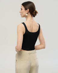 Washable Silk Jersey Square Neck Cropped Tank