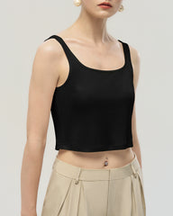 Washable Silk Jersey Square Neck Cropped Tank
