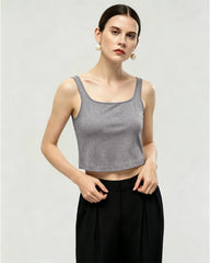 Washable Silk Jersey Square Neck Cropped Tank