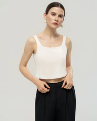Washable Silk Jersey Square Neck Cropped Tank