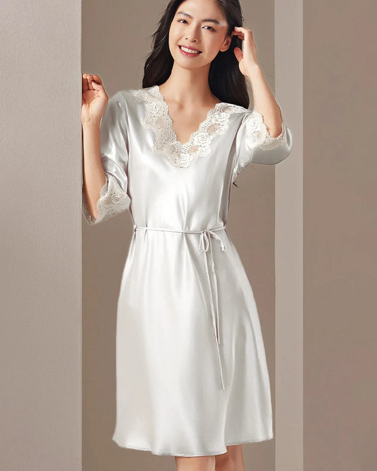 Washable Silk Lace Trim Nightgown
