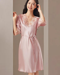 Washable Silk Lace Trim Nightgown