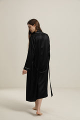 Washable Pure Color Silk Robe For Women Black